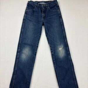 Rustler Men's Straight Leg Jeans 29x32 Navy Blue Denim Distressed Modern Wear